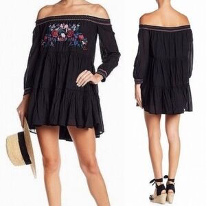 Free People Sunbeams Embroidered Off Shoulder Mini Dress